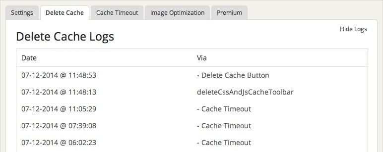 Delete Cache Logs List