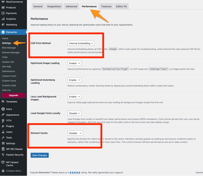Elementor Performance Tab