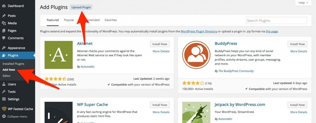 Wordpress Add New Plugin Page