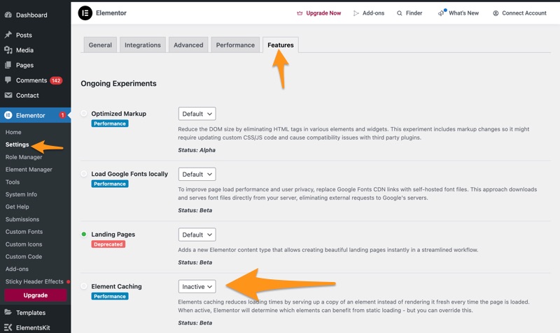 Elementor Element Caching