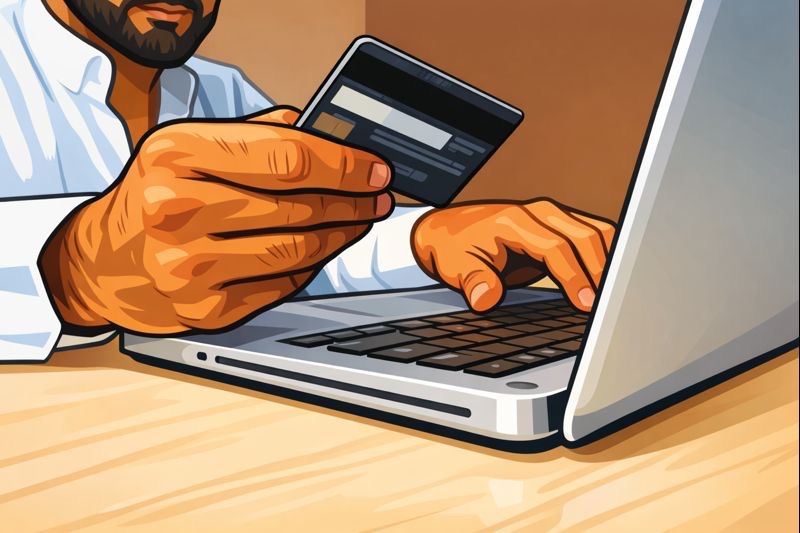 Person Using Laptop Computer Holding Credit Card