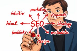 Cartoon Illustration Explaining SEO Strategy