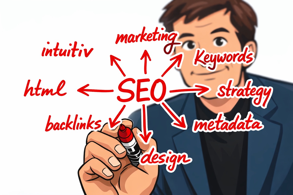 Cartoon Illustration Explaining SEO Strategy