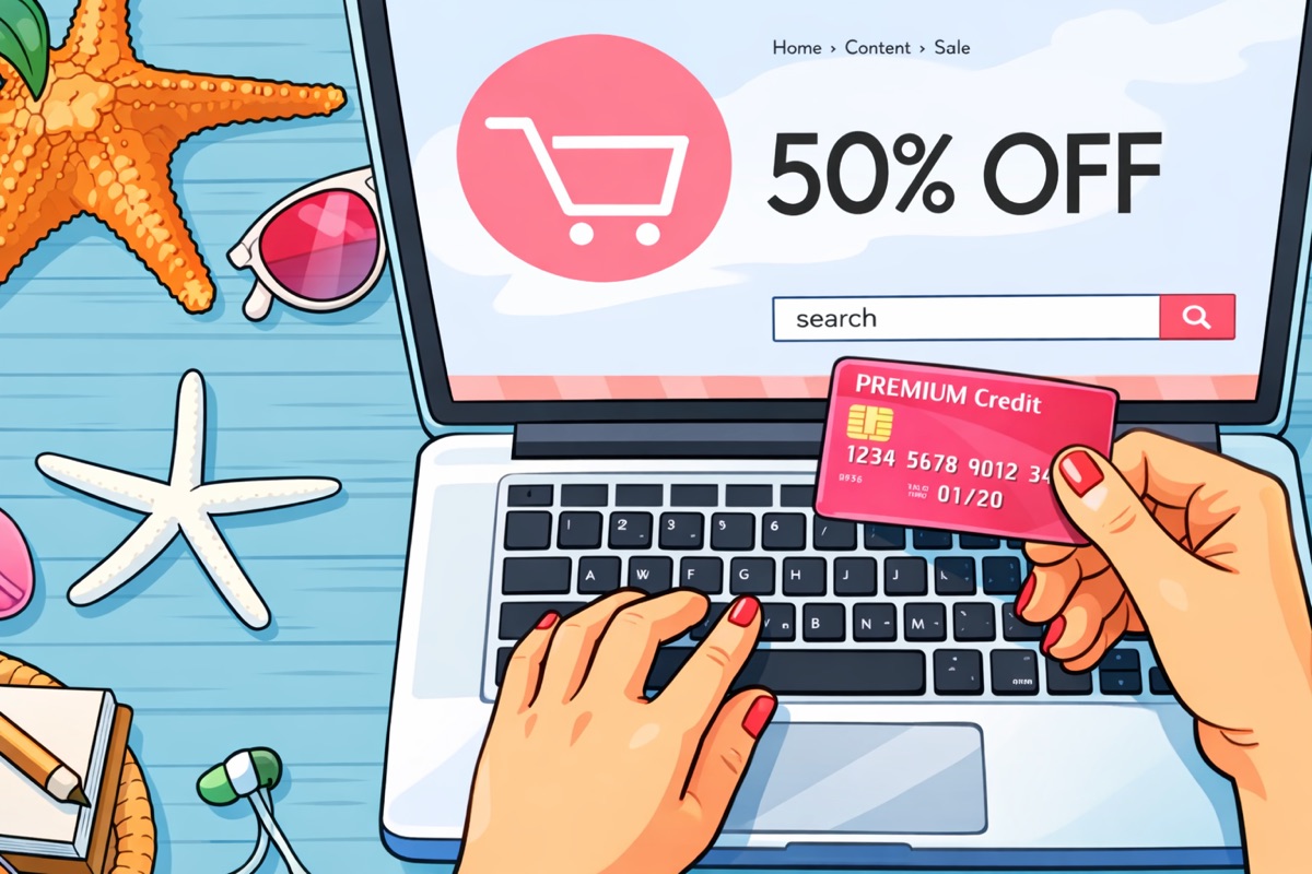 Discount Card Summer Online Shopping Sale Illustration